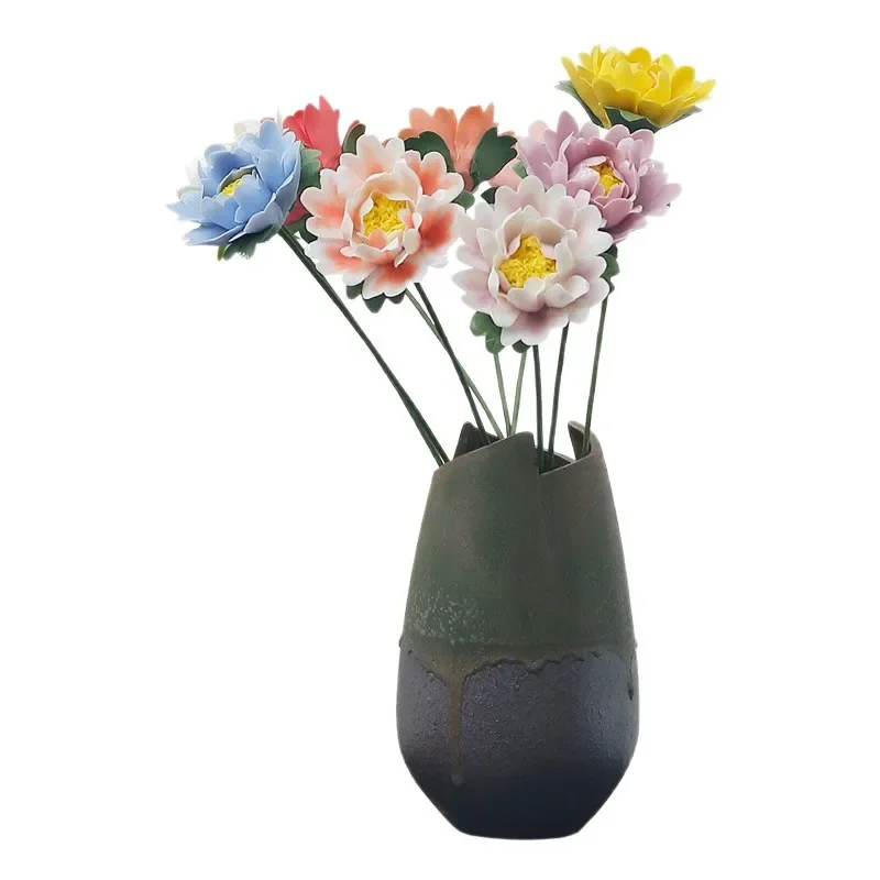 Ceramic peony flower ornament, floral home decoration, hand-squeezed flowers