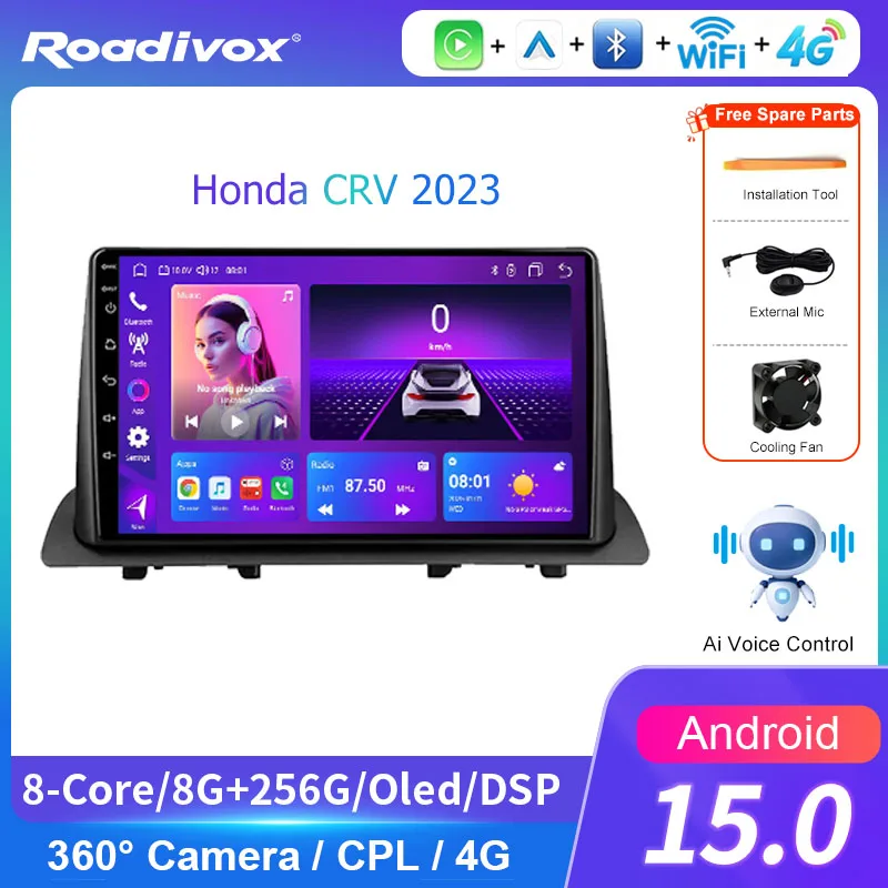 AI VOICE roadivox Android car radio for Honda CRV 2023 stereo GPS Navigation video Multimedia Player tape recorder  carplay