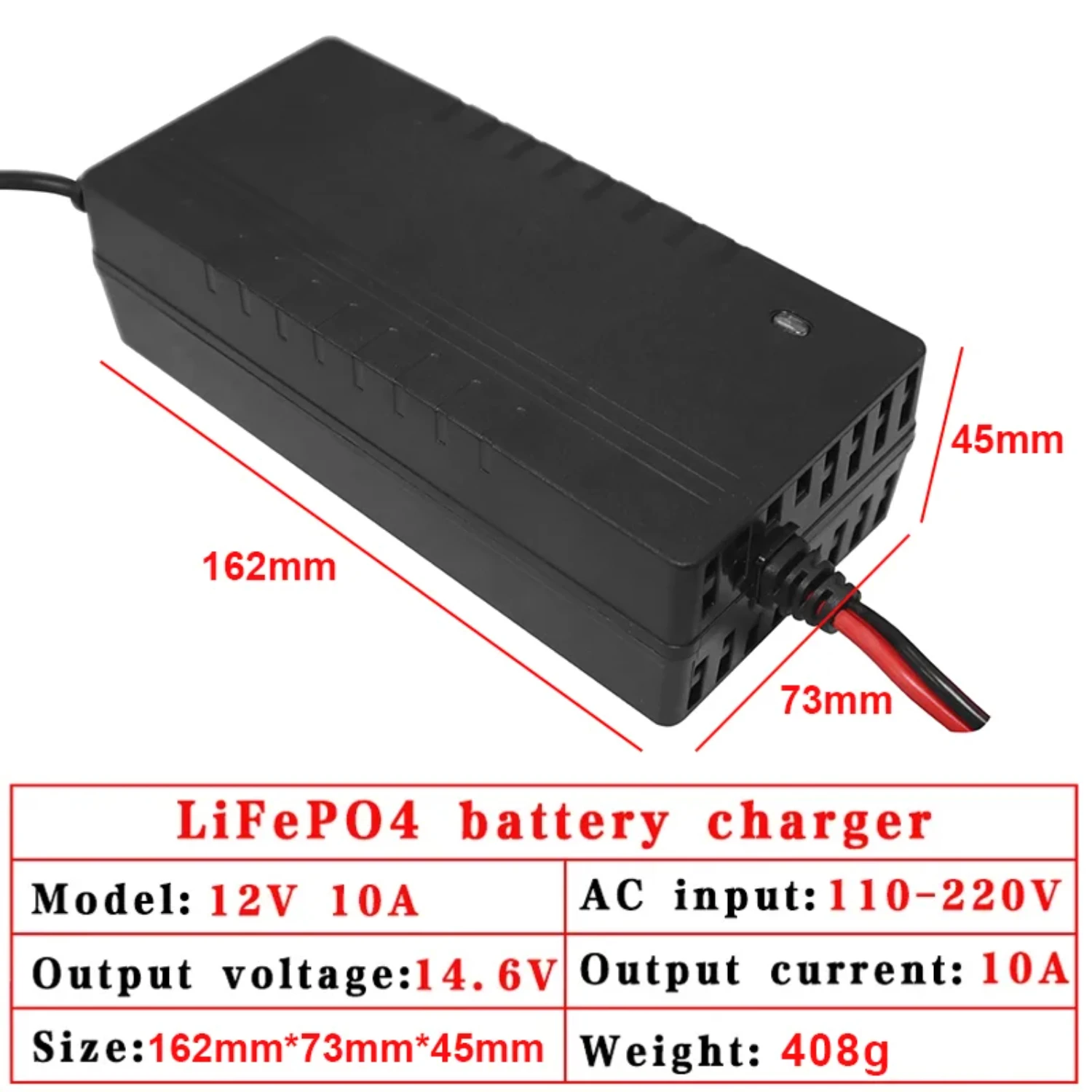 12V 10A 14.6V/12.8V 10A Lifepo4 Charger 110-220V 4S 12V High Power Charger For Lithium iron Phosphate Battery Pack