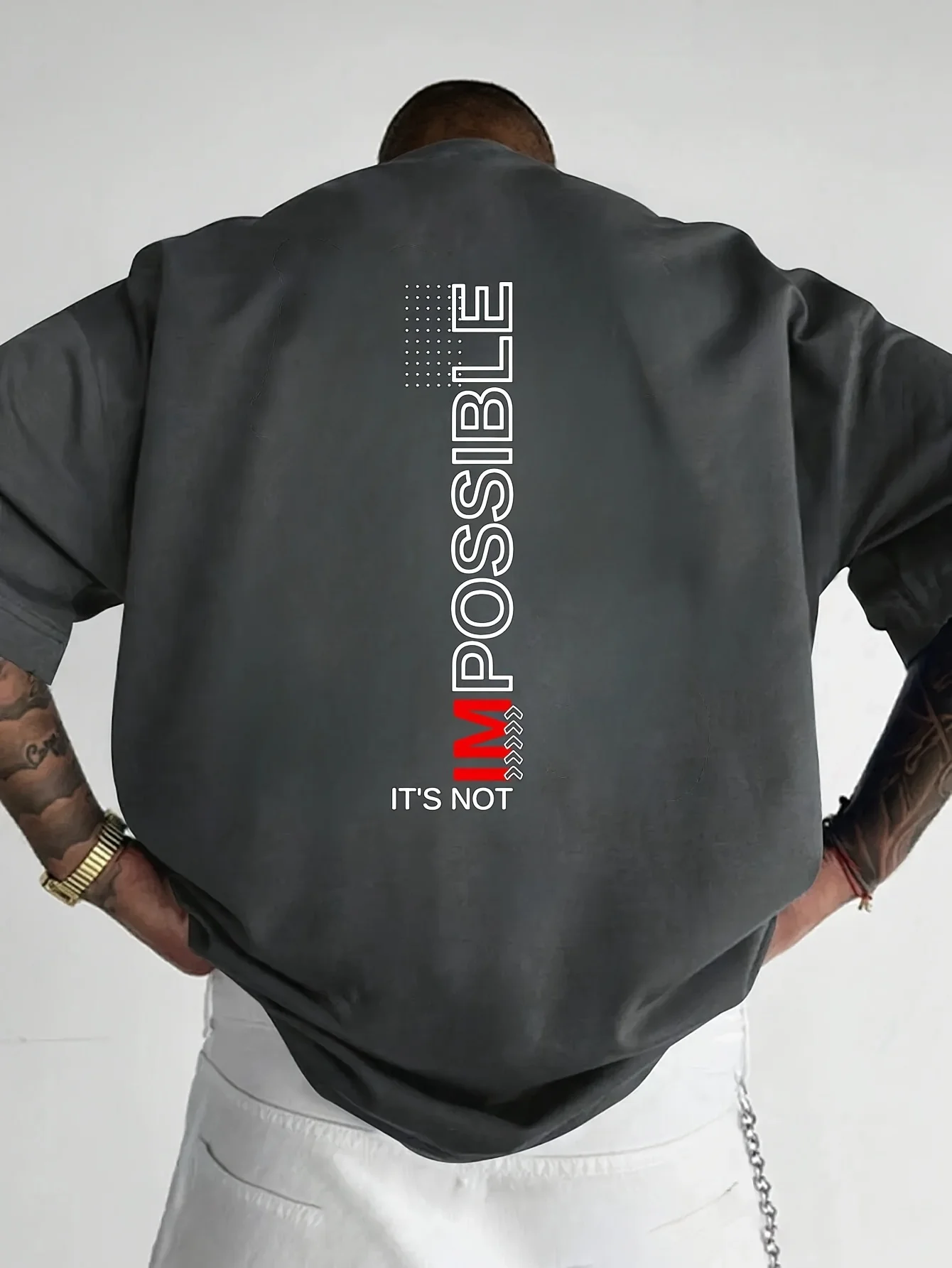 "IMPOSSIBLE" IT'S NOT Herren-T-Shirt mit motivierender Grafik, lässige Baumwolle, kurzärmelige Oberteile, Sommer-Streetwear – Detail 3
