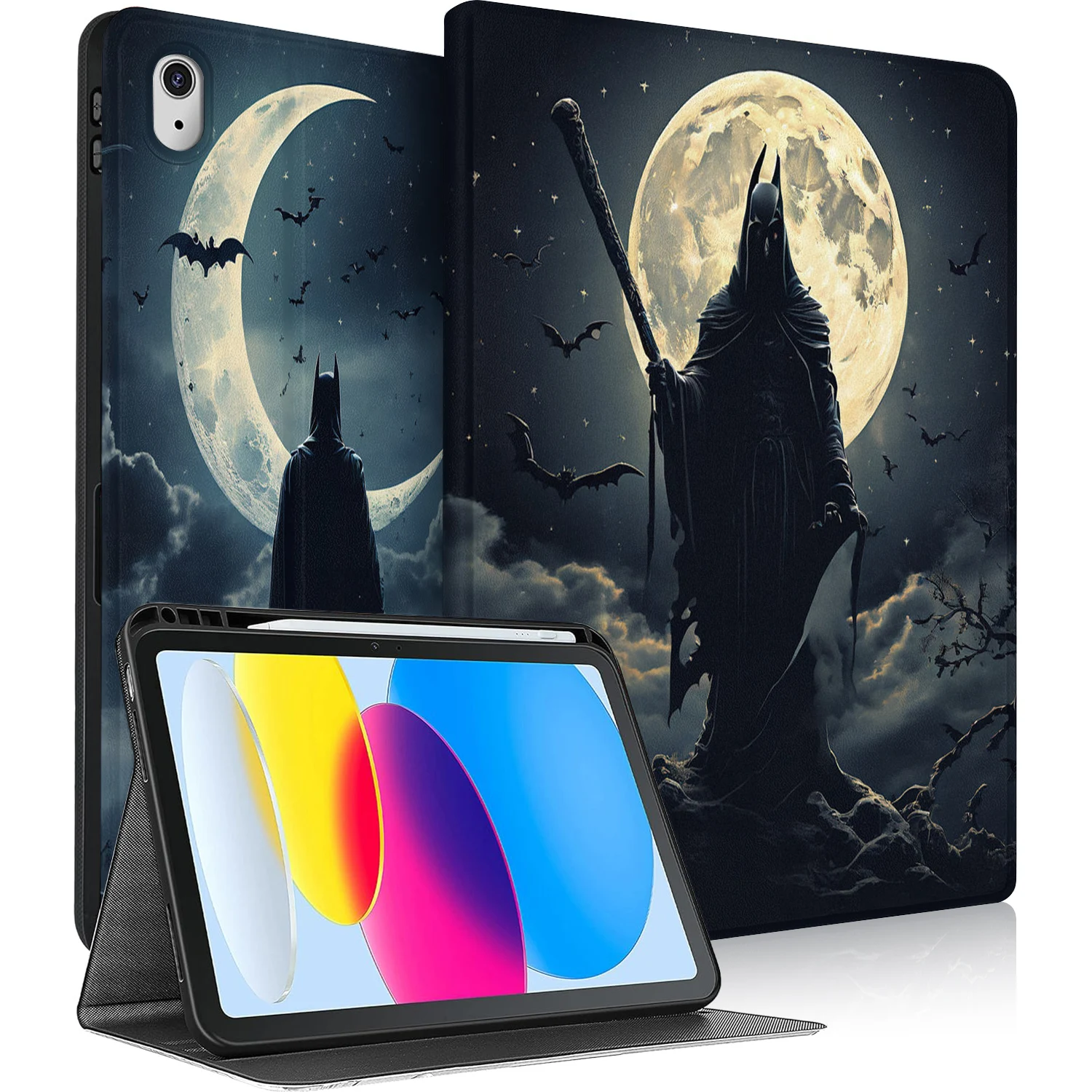 

Чехол Moon Bat для iPad A16 11 дюймов 2025 11-го поколения/10,9 дюймов2022 Чехол для планшета 10th Auto Wake/Sleep с держателем для ручки Dark Wizard Регулируемый