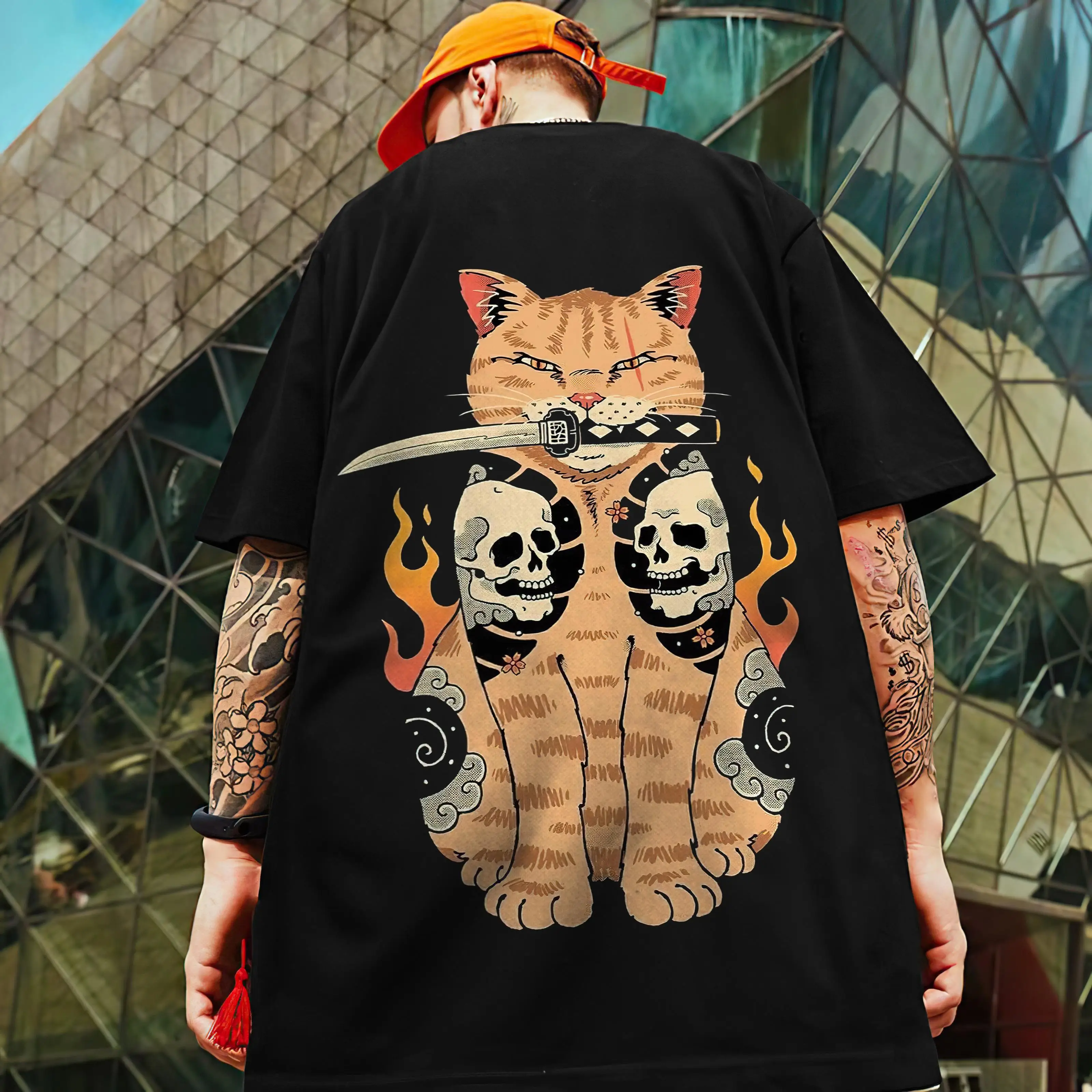 Animal Men's T-Shirt 3d Skull Warrior Cat Print Male Clothing Summer Casual Short Sleeve Loose Oversized Tshirt Harajuku Top Tee