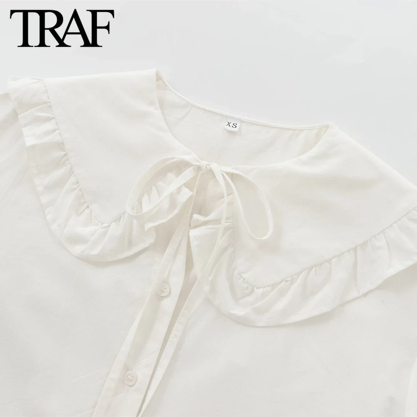 TRAF Women Fashion Spring Autumn Long Sleeve Single Breasted Lace Up Doll Collar Blouse Street Clothing Shirt Chic Ladies Top