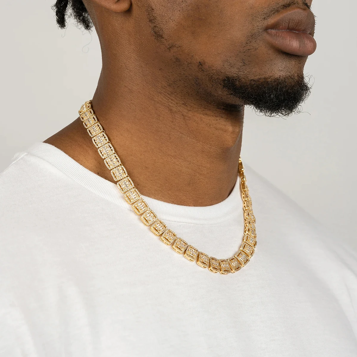 DUBSS Baguette Necklace for Men Tennis Chain Choker Real Gold Plated Hip Hop Jewelry Christmas Gift