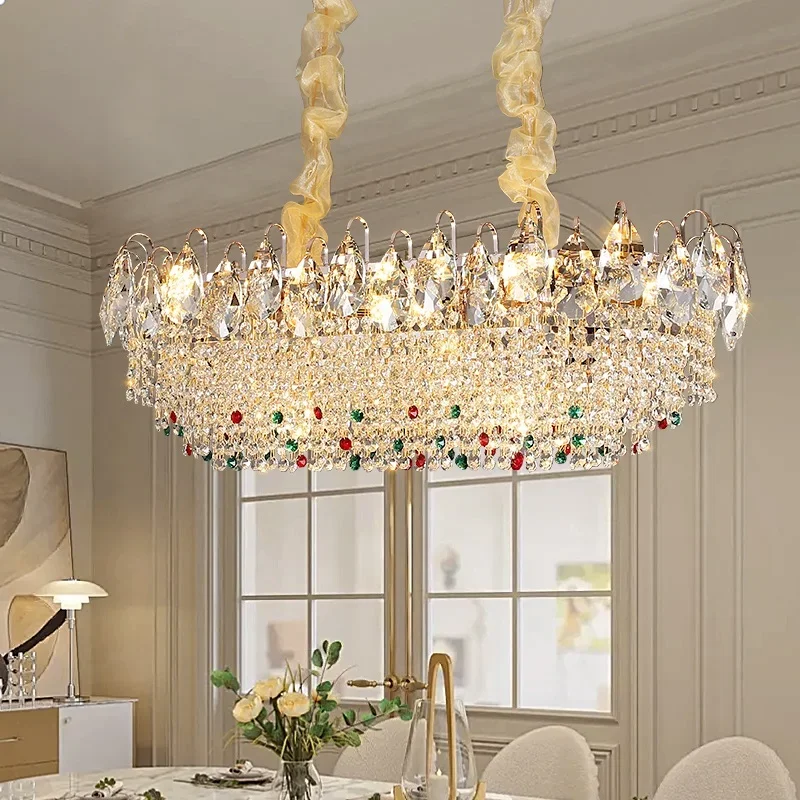 Luxury Colored Crystal Chandelier, Gold Ceiling Pendant Light, for Bedroom Living Room Lighting Dinning Room, Lovely Home Decor