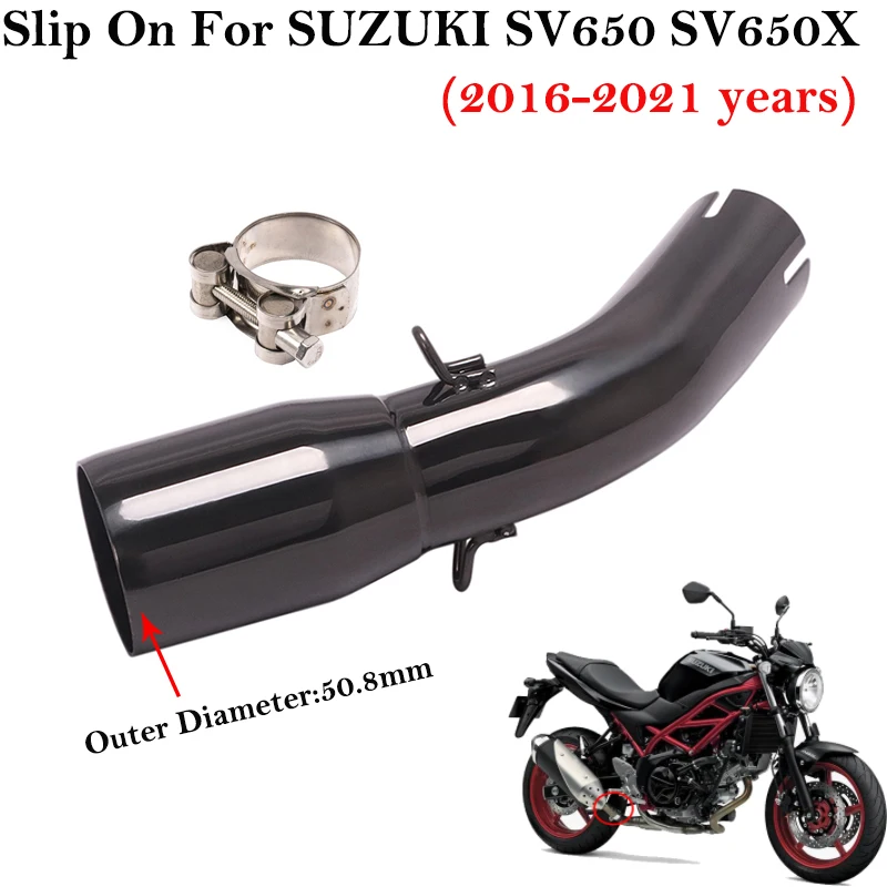 Slip On For SUZUKI SV650 SV650X 2016 - 2023 Motorcycle Modified Black Middle Link Pipe Connection 51mm Exhaust Muffler Escape