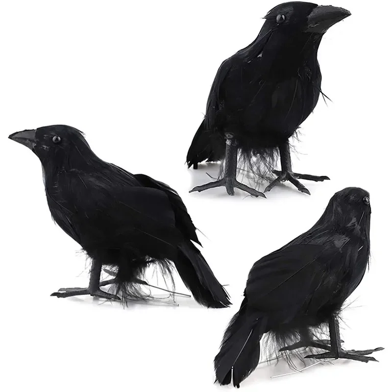 2022 Black Crow Animal Model Bird Hunting Decoy Decoration For Party Raven Prop Scary Supplies Halloween Decorations For Home