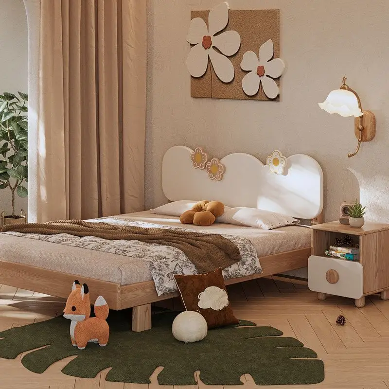 Full solid wood bed, boys and girls single bed ash wood room bedroom bed