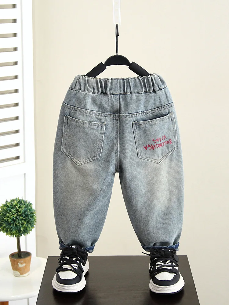 Street Style Big Boys Jeans Teen Doodle Denim Pants Casual Kids Pants Spring Autumn Children's Ripped Hole Trousers 2-11 Years