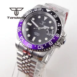 Tandorio 24 Jewels NH35A 40mm Automatic Men's Watch Cyclop Sapphire Glass Black Dial Rotating Bezel Jubilee Bracelet Screw Crown