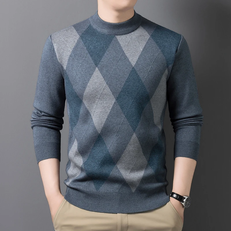 

Thiened круглый трикотажный свитер для мужчин среднего возраста, теплый Busin Sle Long Sve, удобная зимняя основа из полиэфирного волокна...