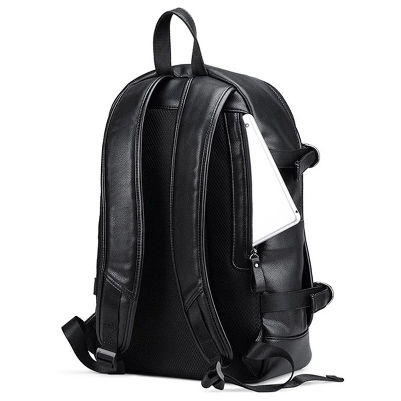 Backpack Men External Usb Charge Waterproof Backpack Fashion Pu Leather Travel Bag Casual School Bag Leather Bookbag