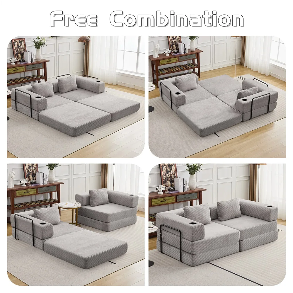 Modernes Frei Kombinierbares Modulares Ecksofa Olivgrüner Cord Convertible Couch mit Getränkehaltern Platzsparende Möbel – Detail 9