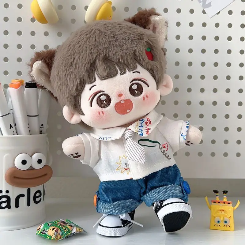 

Модная хлопковая кукольная одежда 20 см, повседневная рубашка, джинсовый костюм с галстуком, милый сменный наряд, игра-одевалка, аксессуары для кукол «сделай сам»