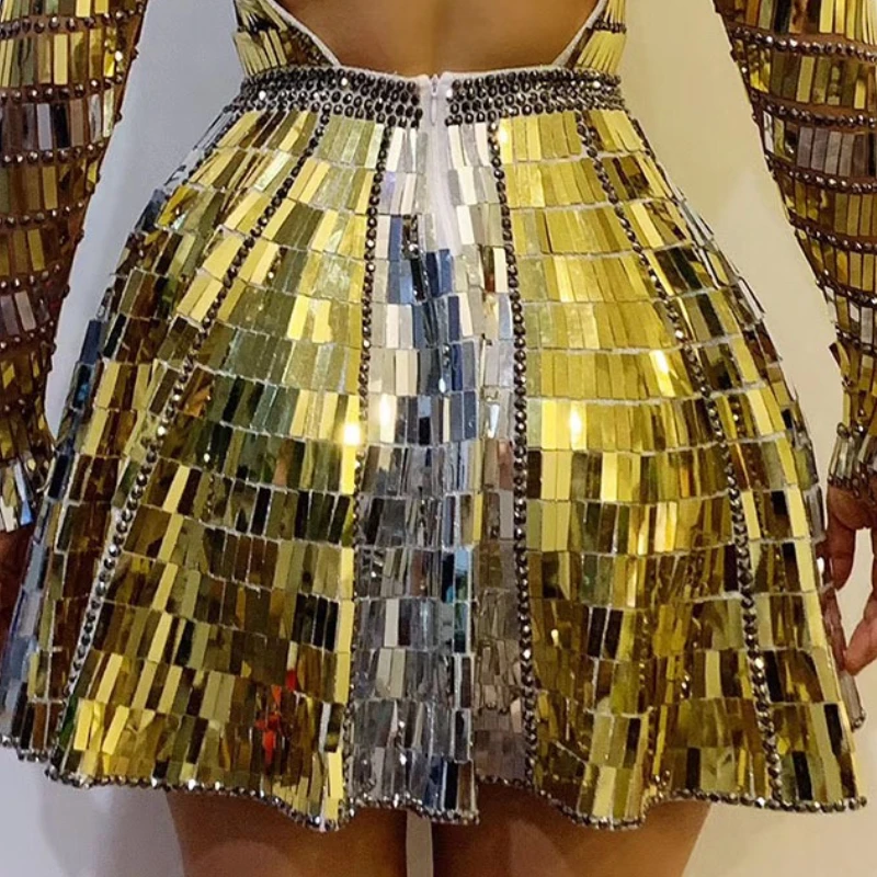 Host Master Of Ceremonies Maglia Elastica Skinny Strass Gonna con Paillettes Abito Performance Abbigliamento da Palcoscenico Abiti da Spettacolo