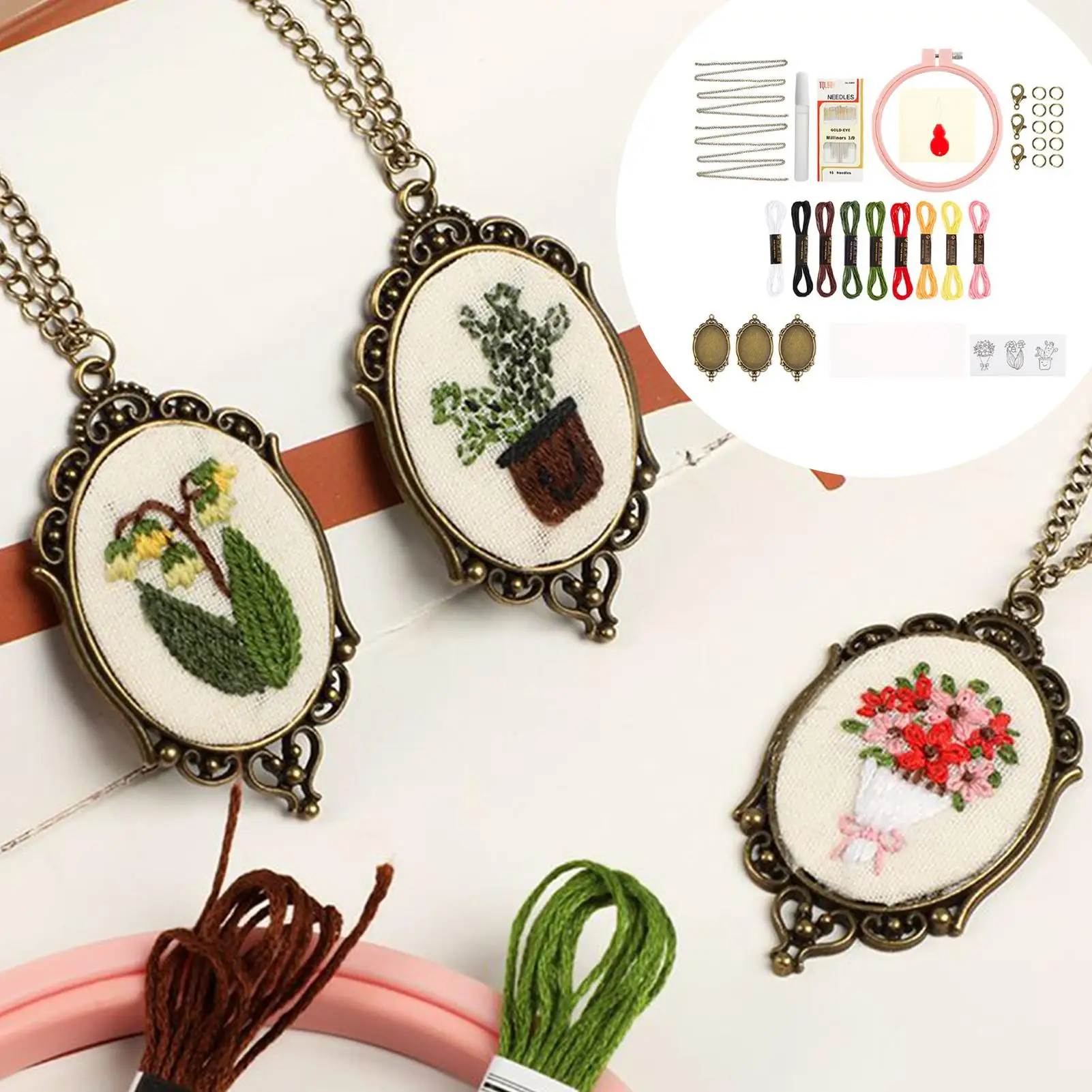 

Embroidery Kit Sewing Pendant Set Portable Multifunctional Embroidery Necklace Tools for Indoors and Outdoors Handcrafting