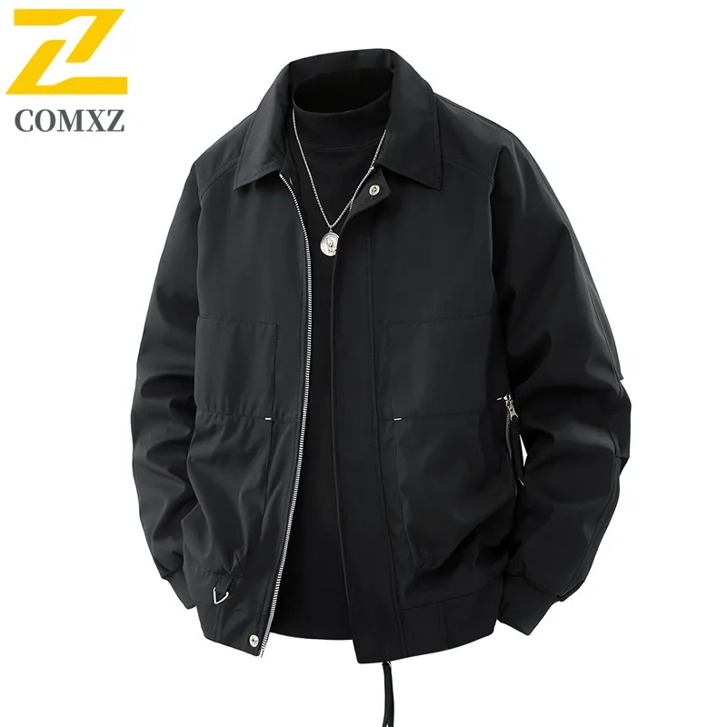 

COMXZ Mens Jacket Casual Notch Lapel American Style Lightweight Motorcycle Coat Vintage Street Style Windproof Autumn Wear