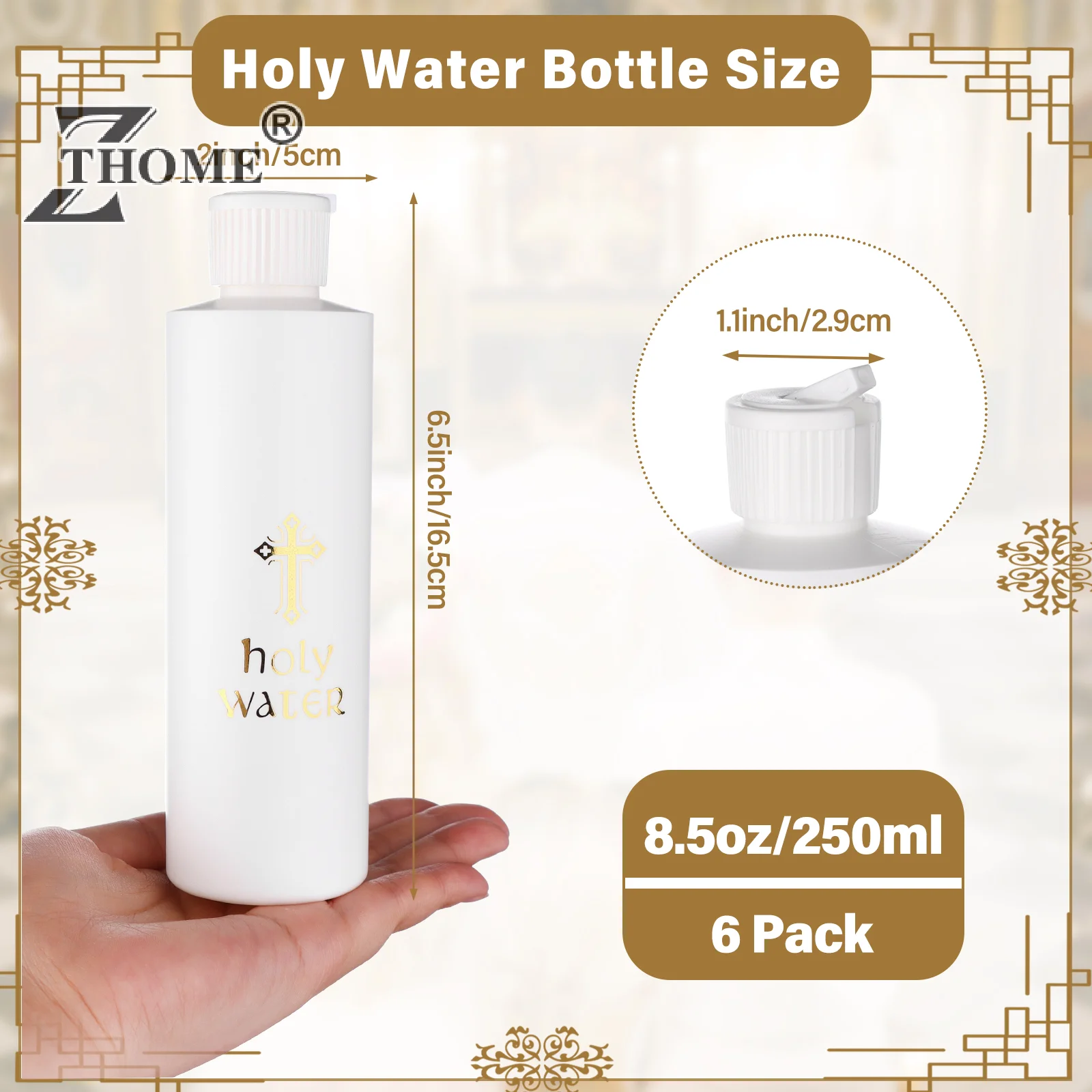 6 Pcs Large Holy Water Bottles 250ML Empty Container With Gold Cross Holy Water Plastic Bottle For Compact For Catholic