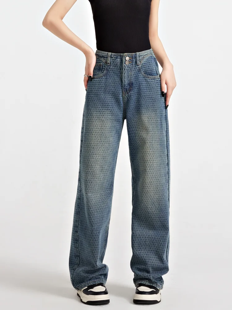 

Женские джинсы Waed Denim: широкие, свободные, прямые, повседневные, модные, универсальные, с эффектом похудения, с высокой талией, на молнии, темно-синие, износостойкие