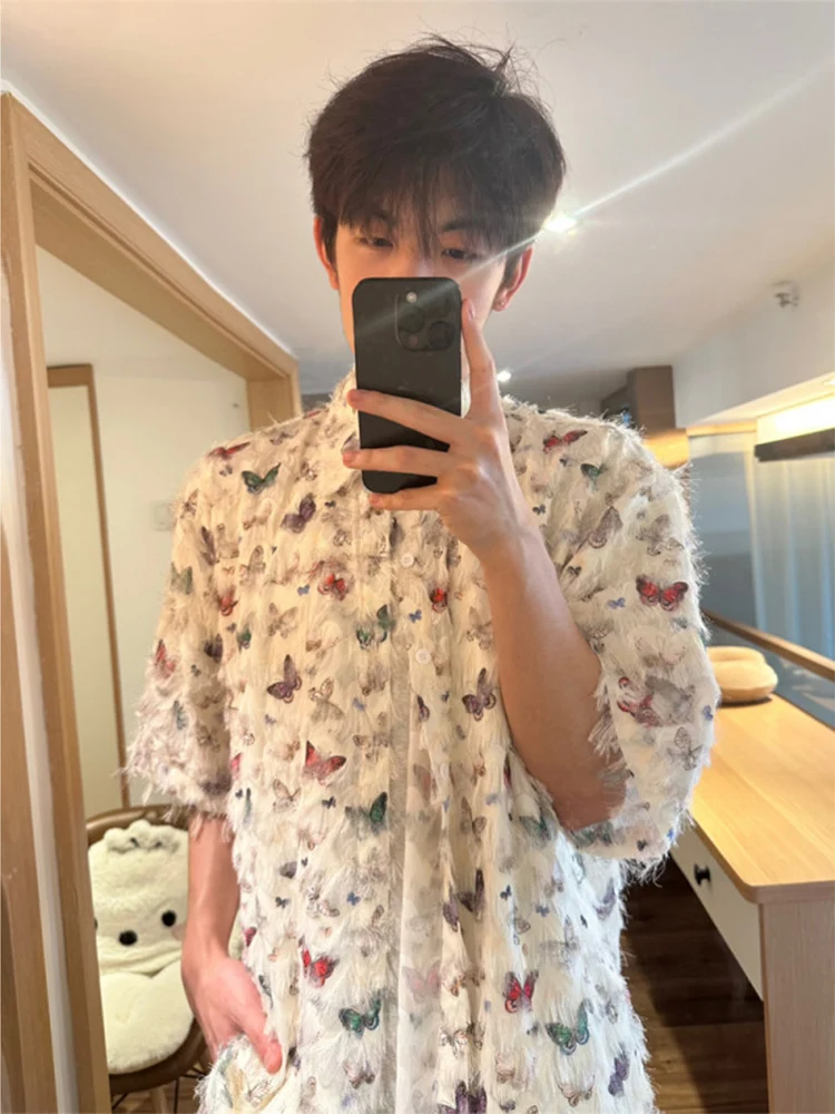 

Men's ort Sve irt Trendy Print High-End Feeling Cool Couple Casual Brand Summer Breathable Polyester