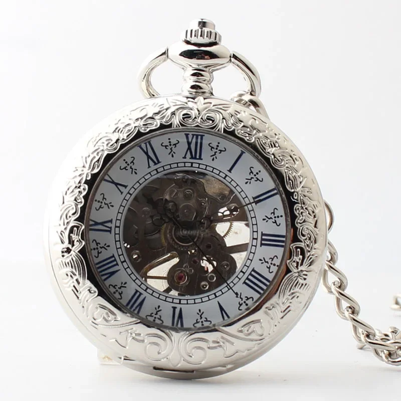 Mechanical Automatic Pocket Watches For Men Magnifying Glass Plexiglass Mirror Pocket&Fob Chain Watches reloj hombre