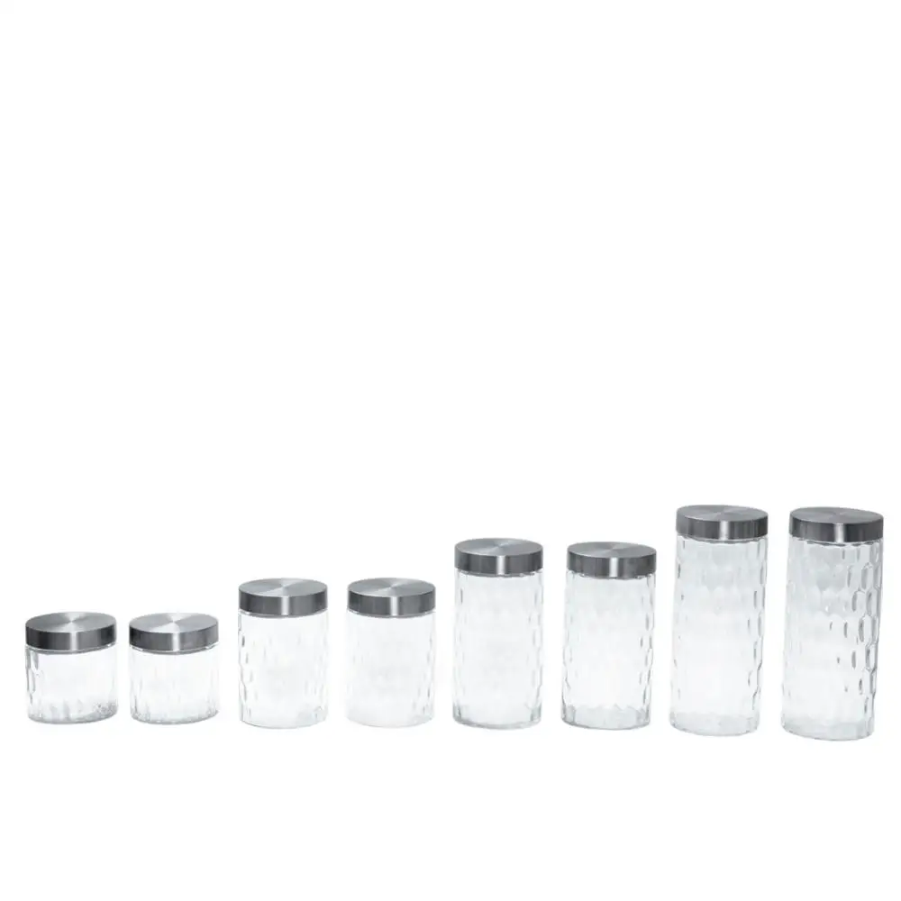 Kit 8 Glass Pot with Lid Inox Bubbles Round 800ml, 1300ml, 1700ML and 2200ml - Mozcada