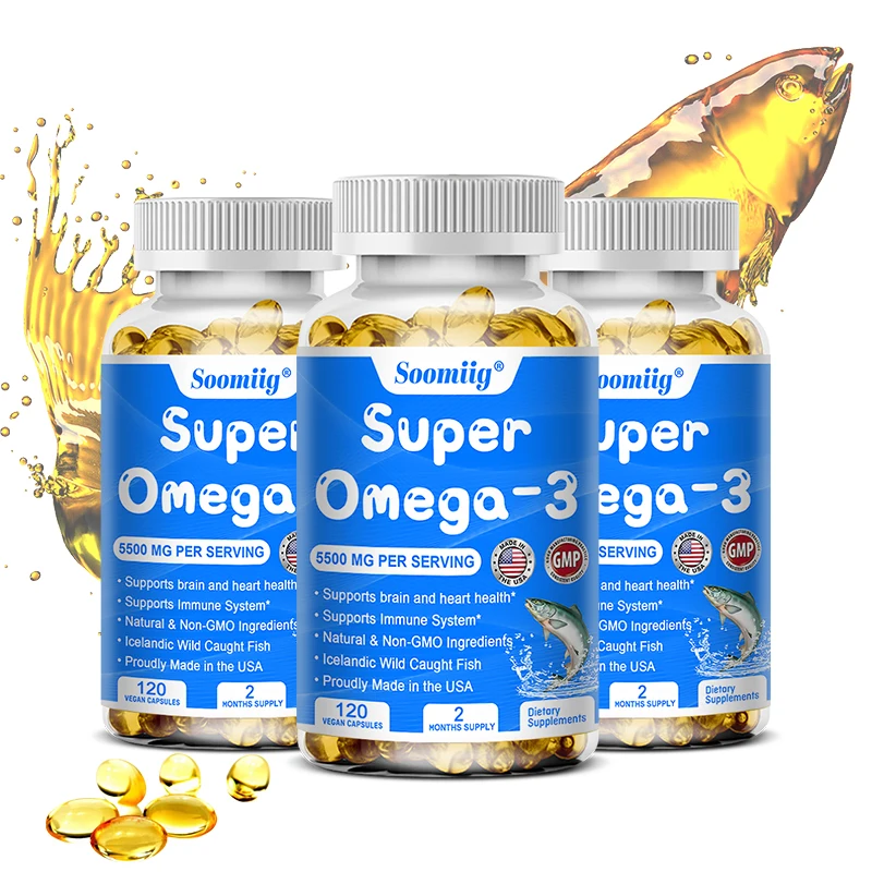 

Omega 3 Fish Oil - with DHA & EPA - Supports Brain, Nervous System, Cardiovascular, Skin Health, Antioxidant - 120 Capsules