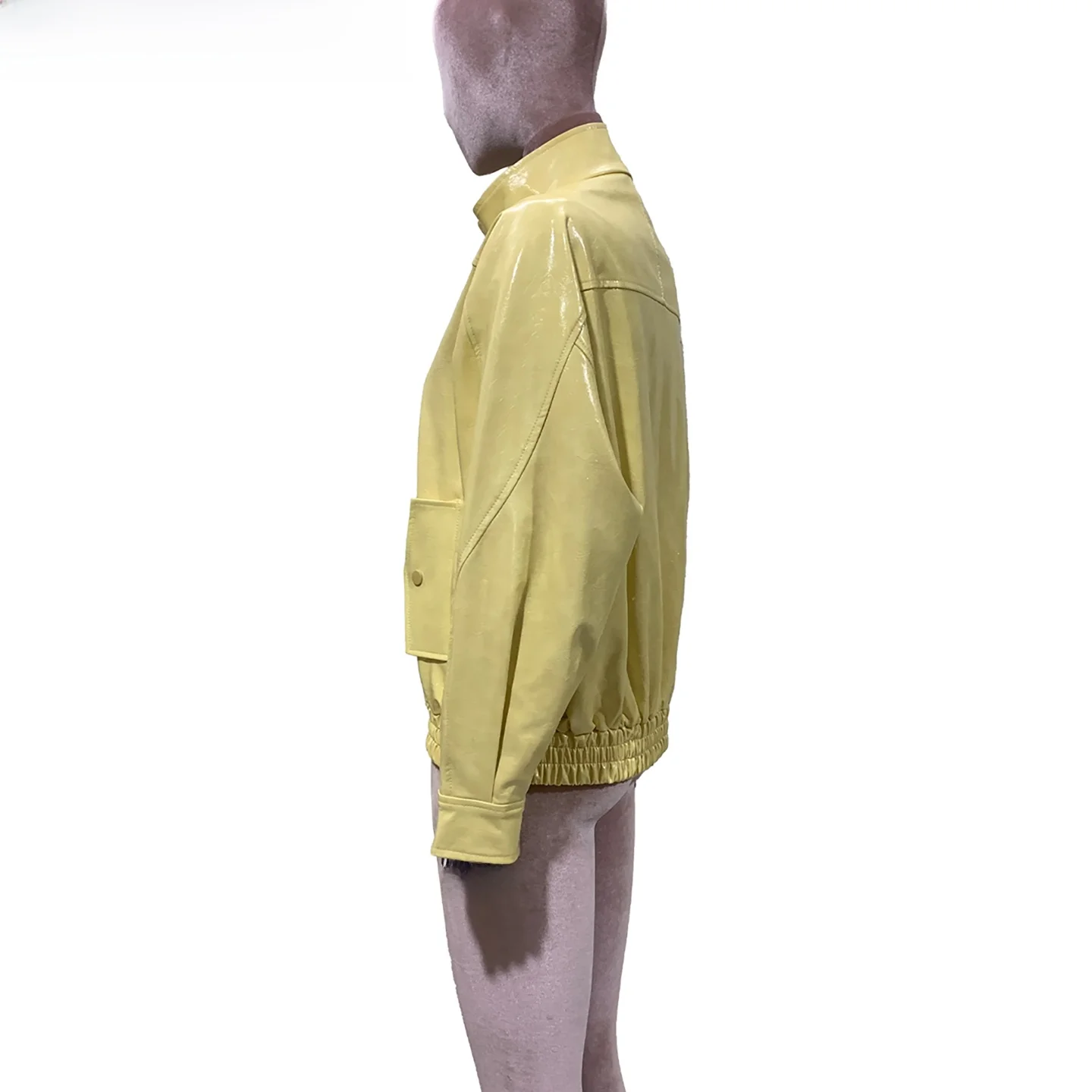 Nerazzurri Women's Short Zipper Bright Yellow PU Leather Jacket Stand Collar Biker Coat High Gloss Cool Style Standard Fit