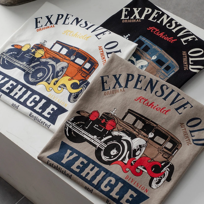 Summer Short Sleeve T-Shirt Couple Style Simple Motorcycle Print Casual Loose Fit Men Women Breathable Comfortable Cotton Tee