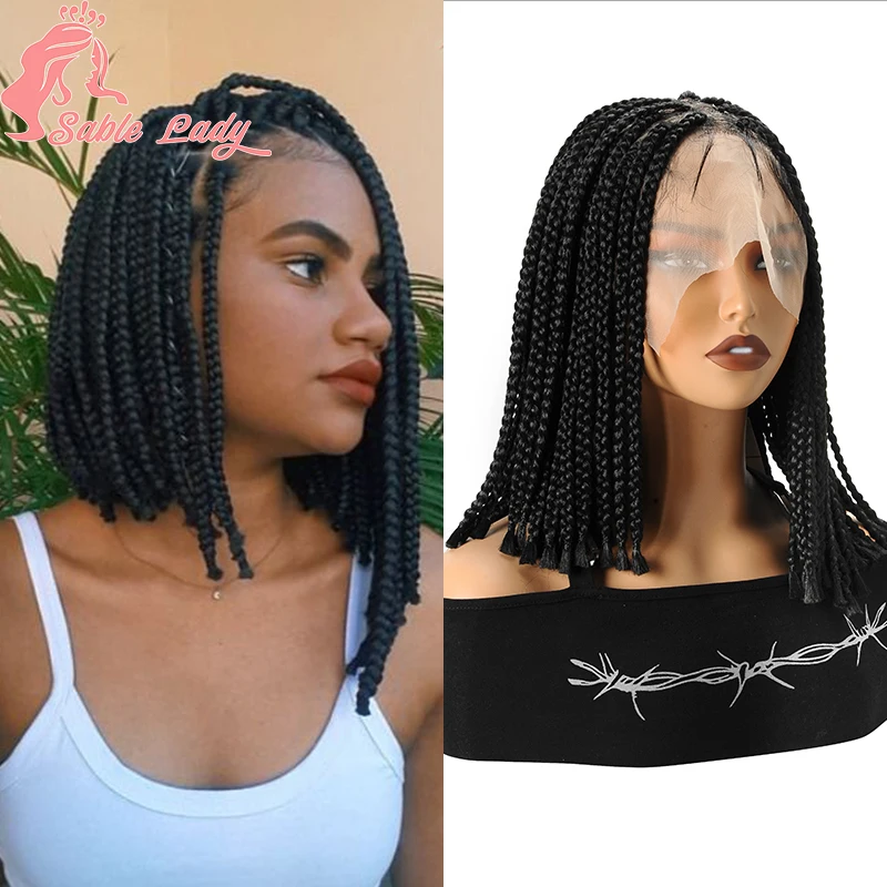 

Full Lace Synthetic Short Bob Braided Wigs 10inch Dreadlock Knotless Braids Lace Frontal Wig Cornrow Braid Wig Fringe with Bangs