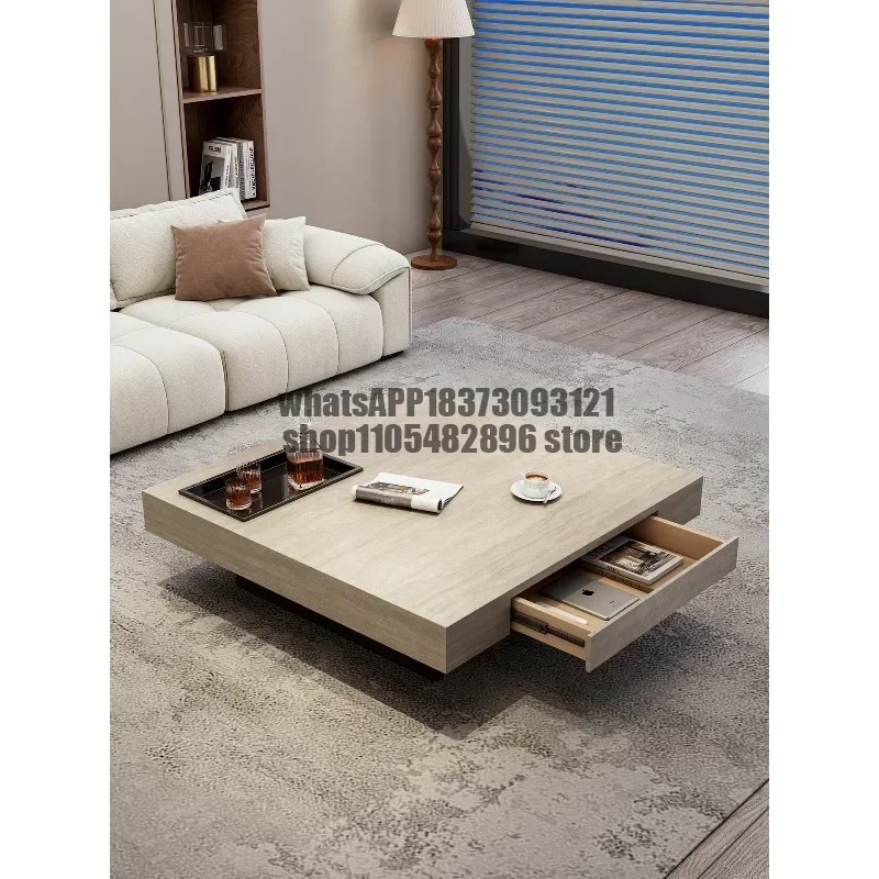 Travertine rock slab coffee table Chinese ancient style wabi-sabi cream Italian minimalist modern high-end living room household