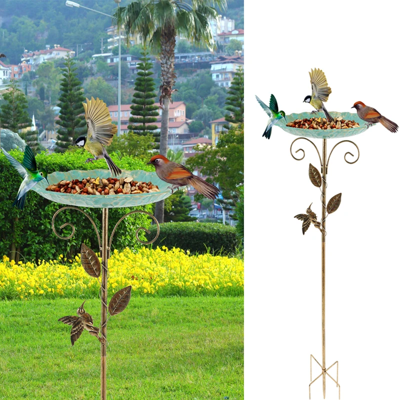 Vogelfutterspender, Papageienvogel, Vogelwanne, Eisen, stehend, Schüssel, Fütterung, Bewässerung, Zubehör, Outdoor, Garten, Terrasse, Rasen, Dekor, Vogelzubehör