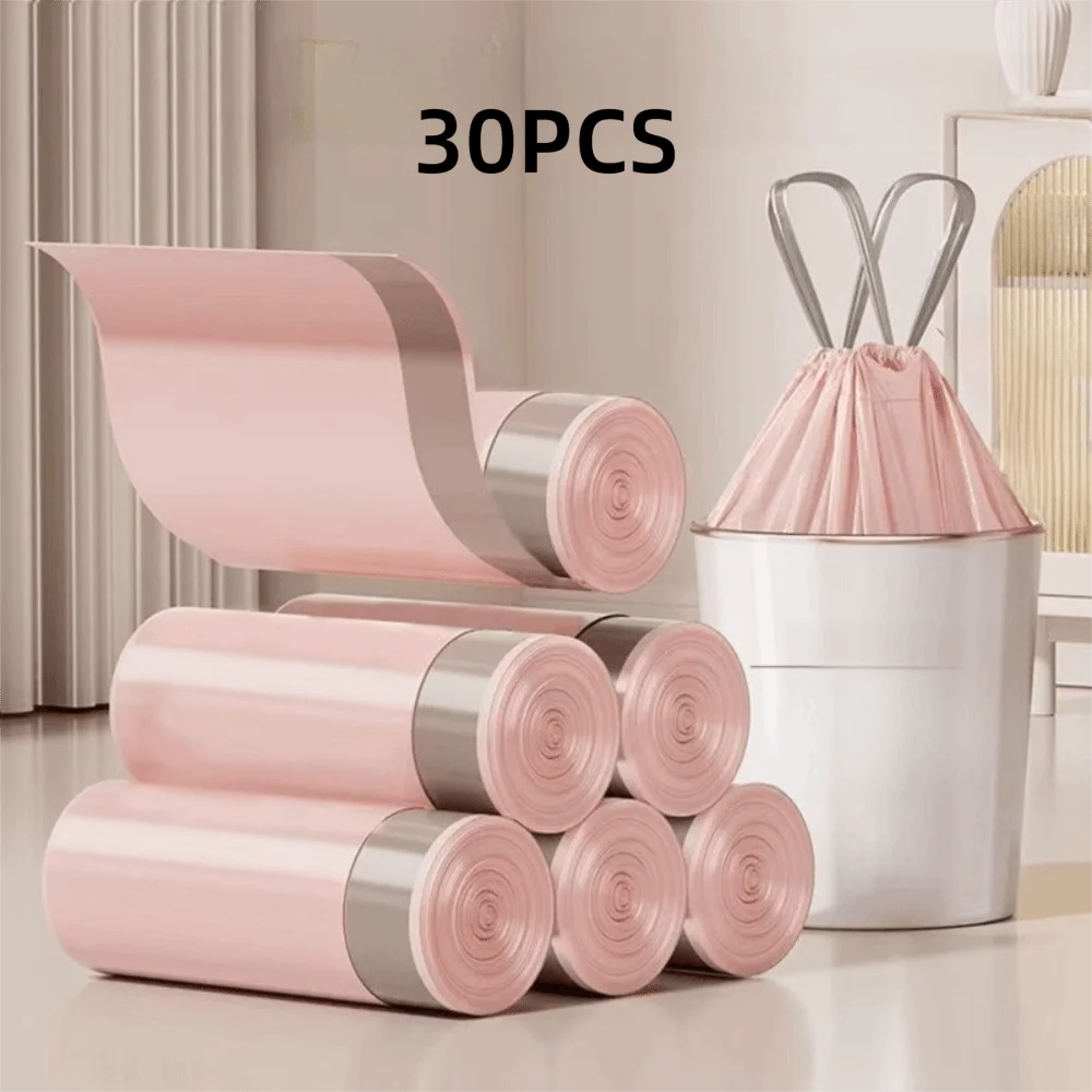 2 Roll Durable 45x50cm Drawstring Trash Bags Portable Affordable Thickened Trash Bags Plastic Bag Household Use