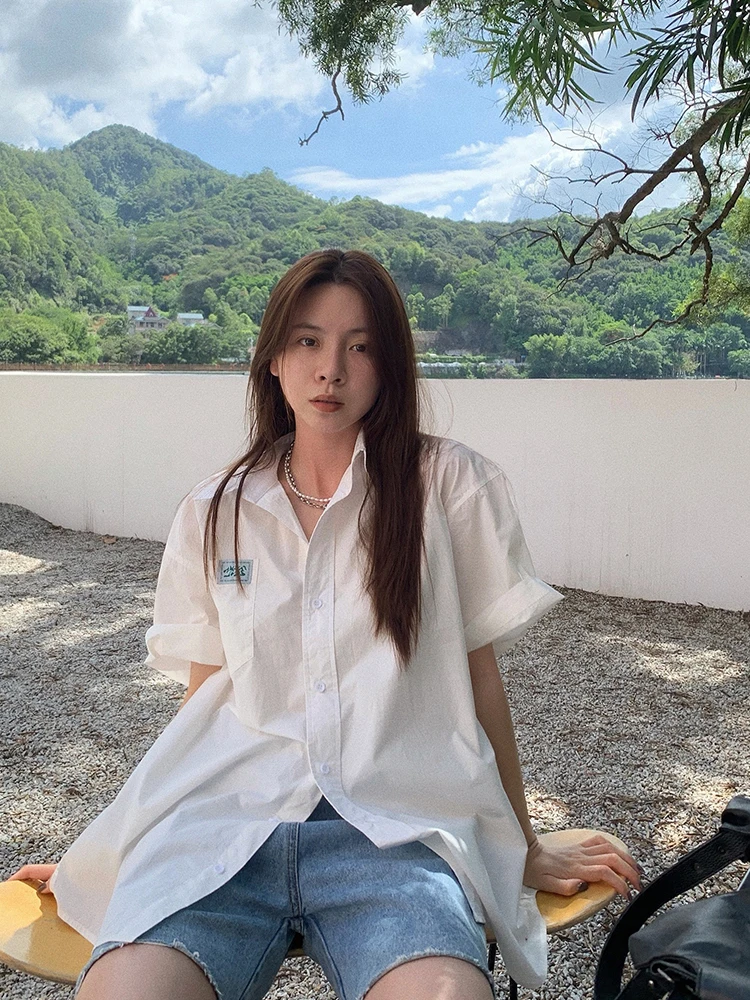 

White Short Sleeve Women's Shirt Summer Thin Loose Half Sleeve Lazy Style Casual Matchable Chiffon Top Spring Autumn