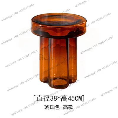 LS simple small apartment round transparent glass combination designer amber coffee table
