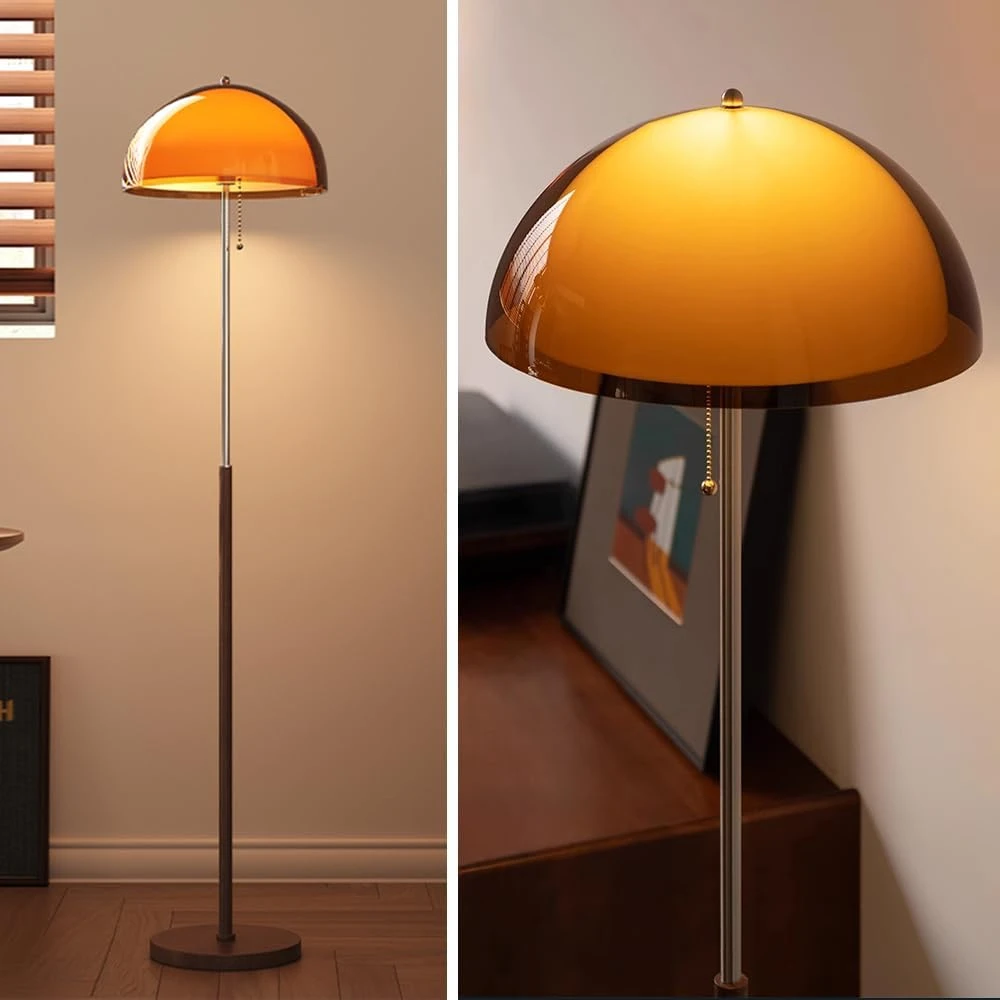 SIMIG Modern LED Mushroom Wooden Metal Floor Lamp with Antique French Design for Living Room Bedroom Sofa Side Sunset Atmosphere