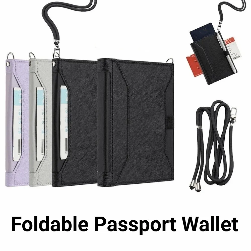 Portable Foldable Passport Wallet PU Leather Lightweight Leather Passport Holder Airplane Ticket Protector Multilayer