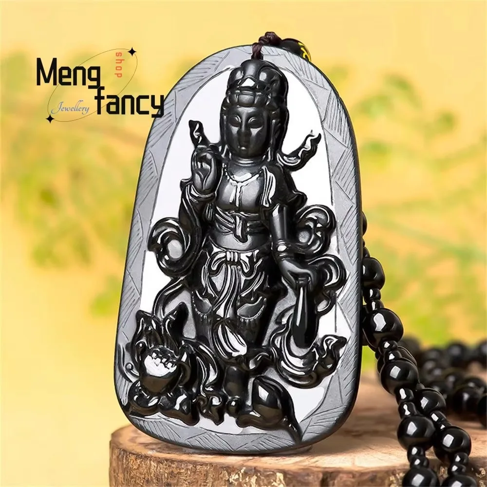 

Natural A-goods Jadeite Ink Cui Lotus Goddess of Mercy Jade Pendant Exquisite Buddhist Amulets Fashion Luxury Jewelry Handicraft