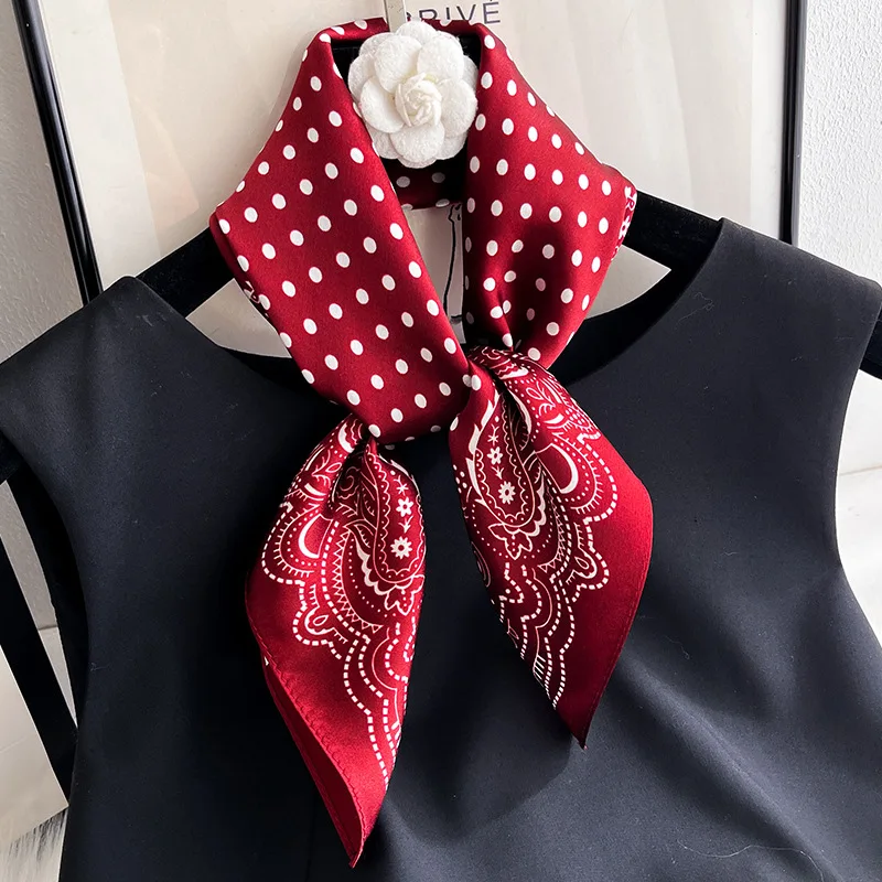Luxury 100% Natural Silk Neck Scarf Women Red Dots Paisley  display picture 3