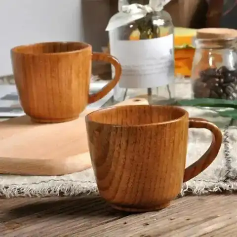 Simple Handmade Wooden Cup Drinking Natural Milk Tea Coffee Beer Drinkware Mugs Travel Teaware Home Bar Kitchen Gift Decor