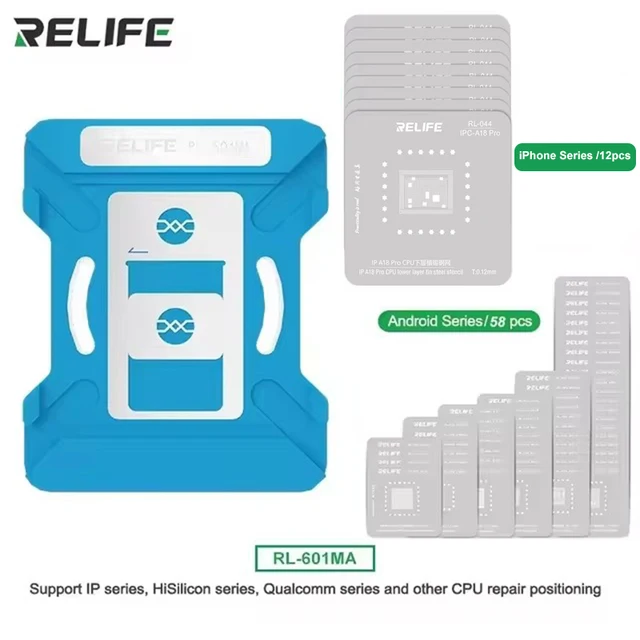 RELIFE RL-601MA 9 w 1 Uniwersalna platforma szablonów do reballingu procesorów dla systemu Android iPhone serii IC Chip Planting Tin Template Fixture