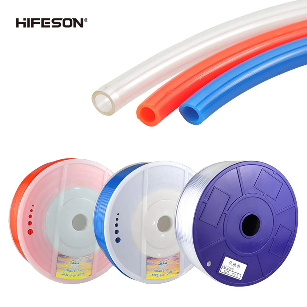 HIFESON 5M 10M 20M Pneumatic Pipe PU Tube Air Hose For air compressor 4mm/6mm/8mm/10mm/12mm