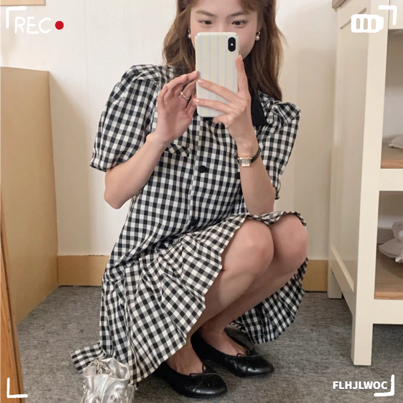 Plaid Dresses Summer 2023 New Design Women Korean Japan Preppy Style Clothes Vintage Pleated Shirt Dress