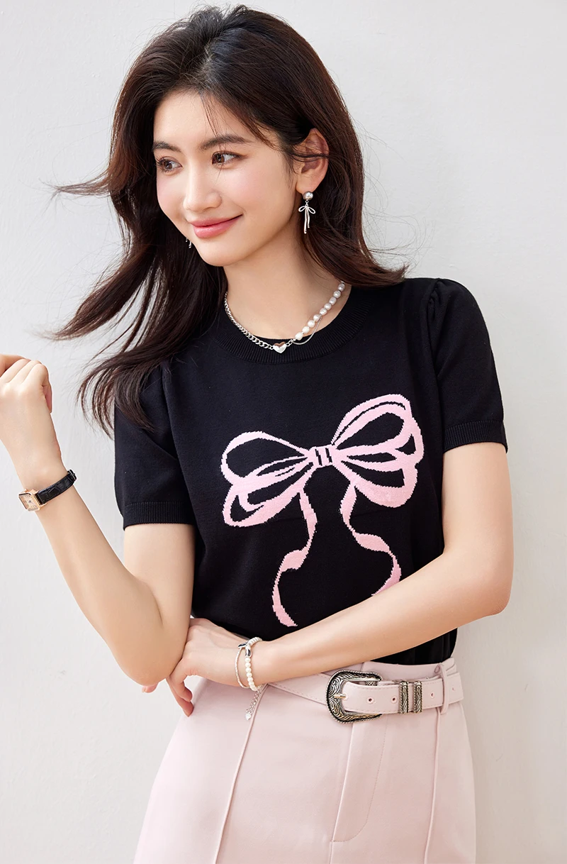 Summer Pullovrs Knitted Sweaters for Women Short Sleeve Black Tops Knitwears Casual Basics Jersey Mujer Korean Fashion Style
