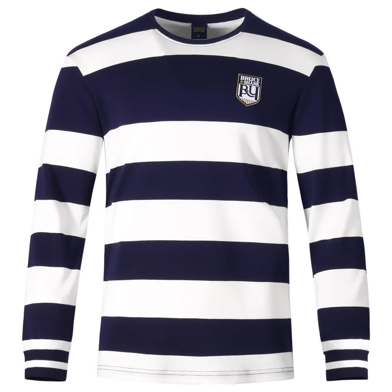 New Men\'s Stripe T-Shirts Round Neck Full Sleeved Thick Stretch Cotton Casual Polos Big Size 4XL Men\'s Spell Color Tops Spring