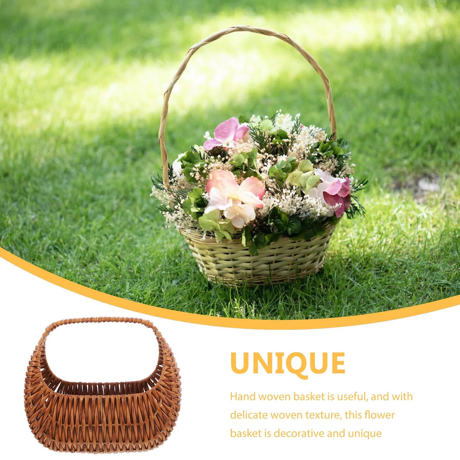 

Hand Woven Flower Basket Imitation Rattan Woven Baskets Decorative Storage Home Wedding PP Iron Material Simple Design Long