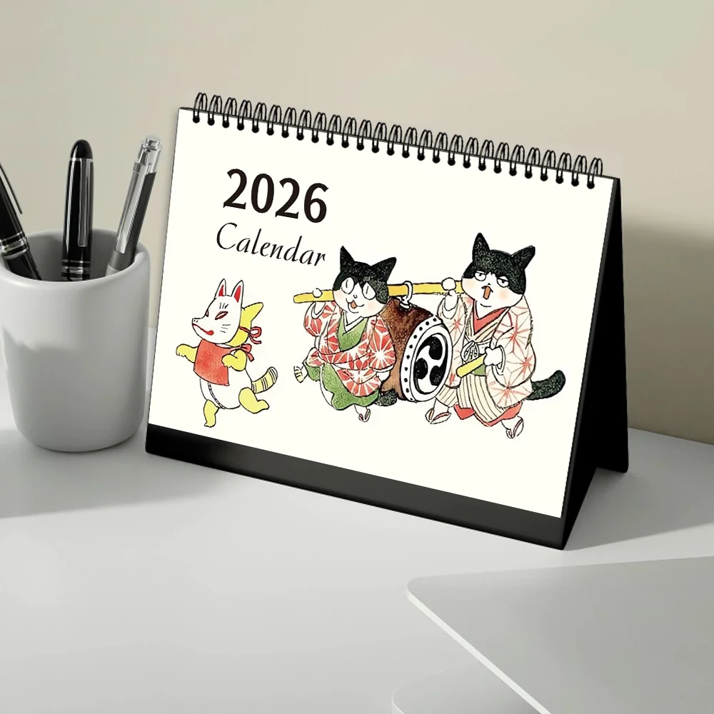

1pc 2026 Japanese Style Funny Cat,12 Months Monthly Schedule,Desk Calendar, Perfect Gift for Birthdays & Christmas, New Year
