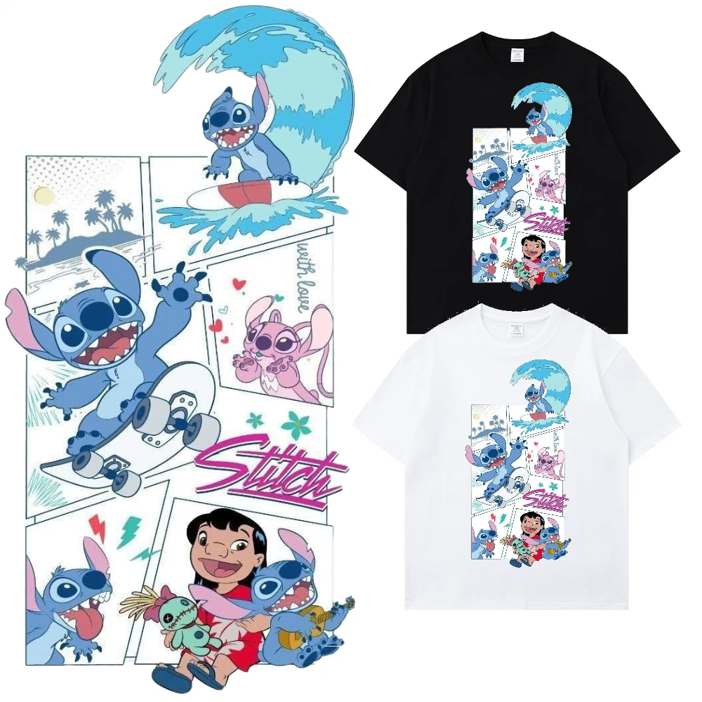 

Хлопковая футболка Disney Stitch с ярким принтом, лето-осень, одинаковые комплекты для всей семьи, детская футболка большого размера для родителей и детей