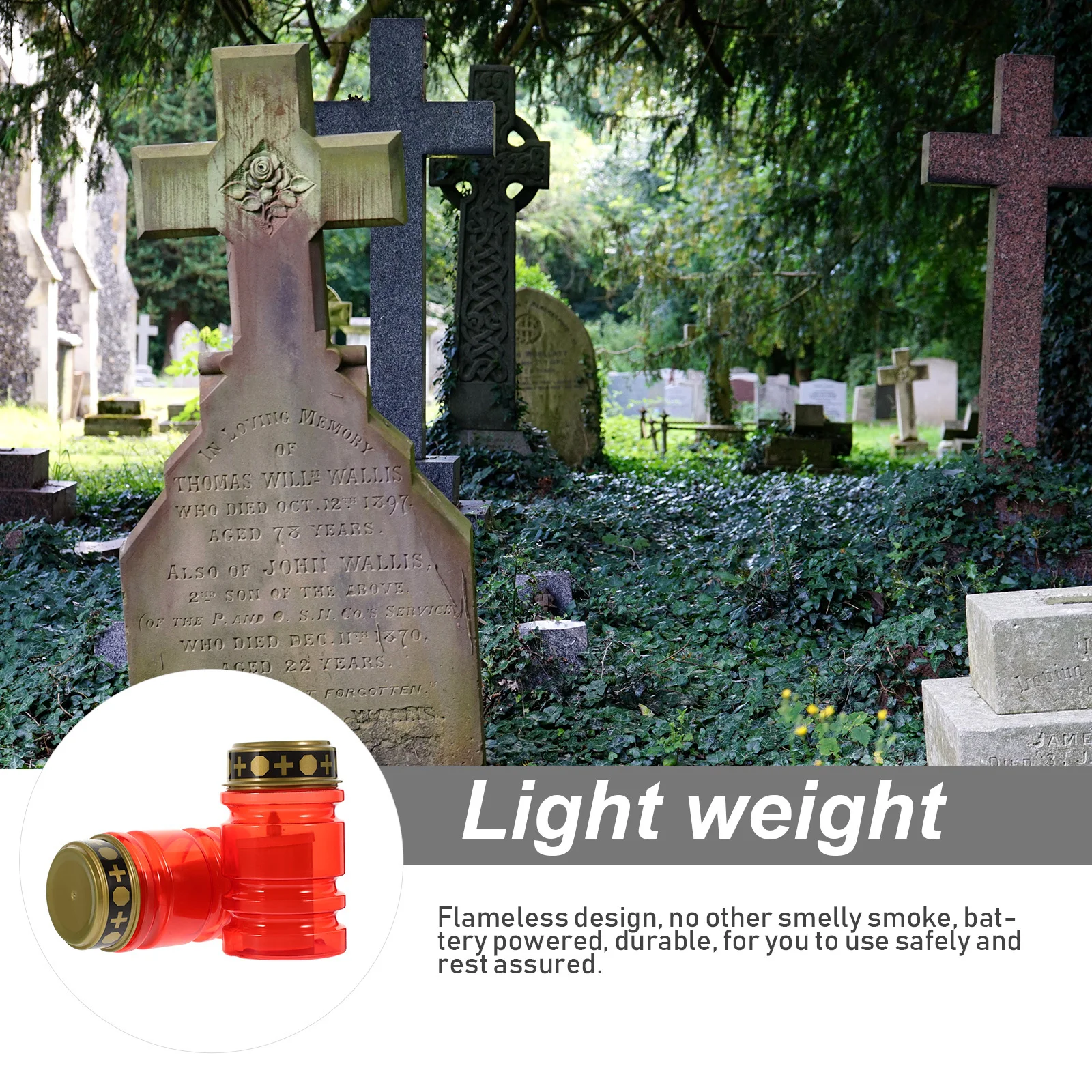 

2Pcs LED Light Flameless Powered Durable Plastic Warm Atmosphere Decoration Religious Graveyard Lamp