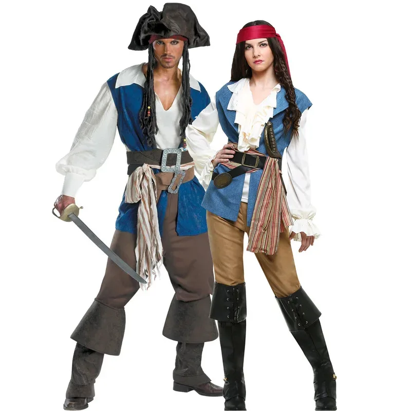 

Pirate Costumes Adult Men Women Pirate Captain Jack Couple Cosplay Caribbean Clothing Carnival Halloween Stage Performance Dress